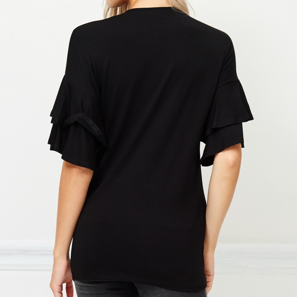ROUND NECK RUFFLE SLEEVE TOP - Picture 6 of 6
